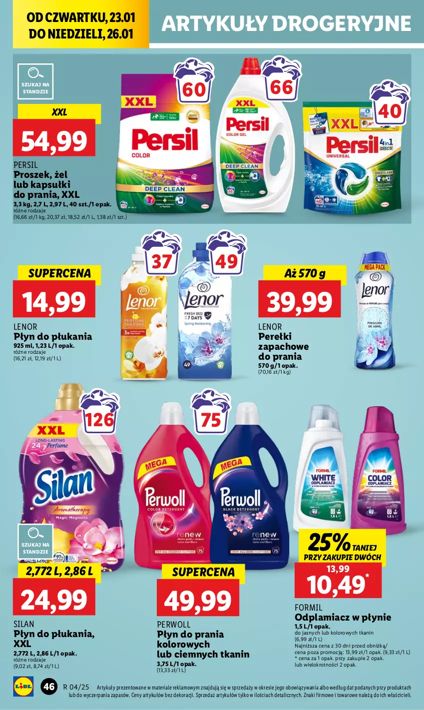 Gazetka promocyjna Lidl - GAZETKA - ważna 23.01 do 26.01.2025 - strona 48 - produkty: Kapsułki do prania, Lenor, Odplamiacz, Perełki zapachowe, Persil, Perwoll, Płyn do płukania, Płyn do prania, Silan