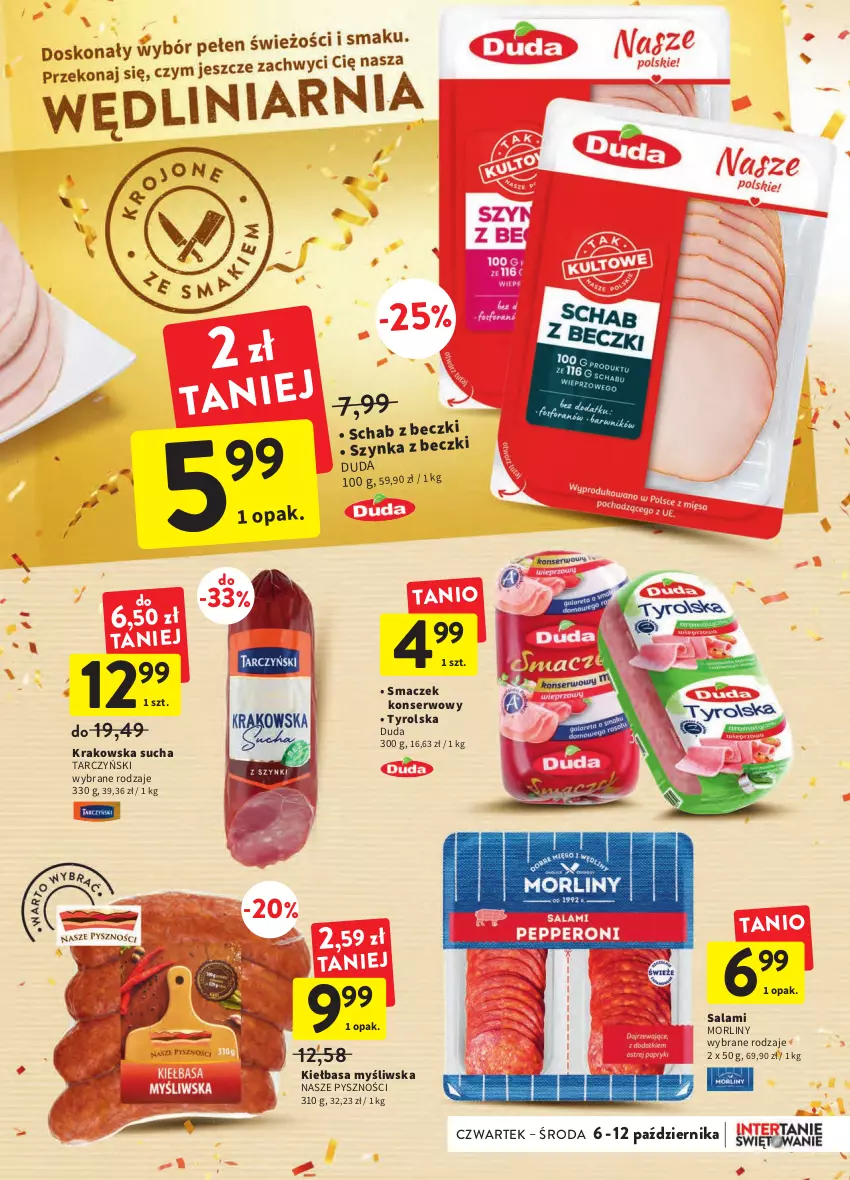 Gazetka promocyjna Intermarche - Gazetka Intermarche - ważna 06.10 do 12.10.2022 - strona 21 - produkty: Duda, Kiełbasa, Morliny, Salami, Ser, Szynka, Szynka z beczki, Tarczyński