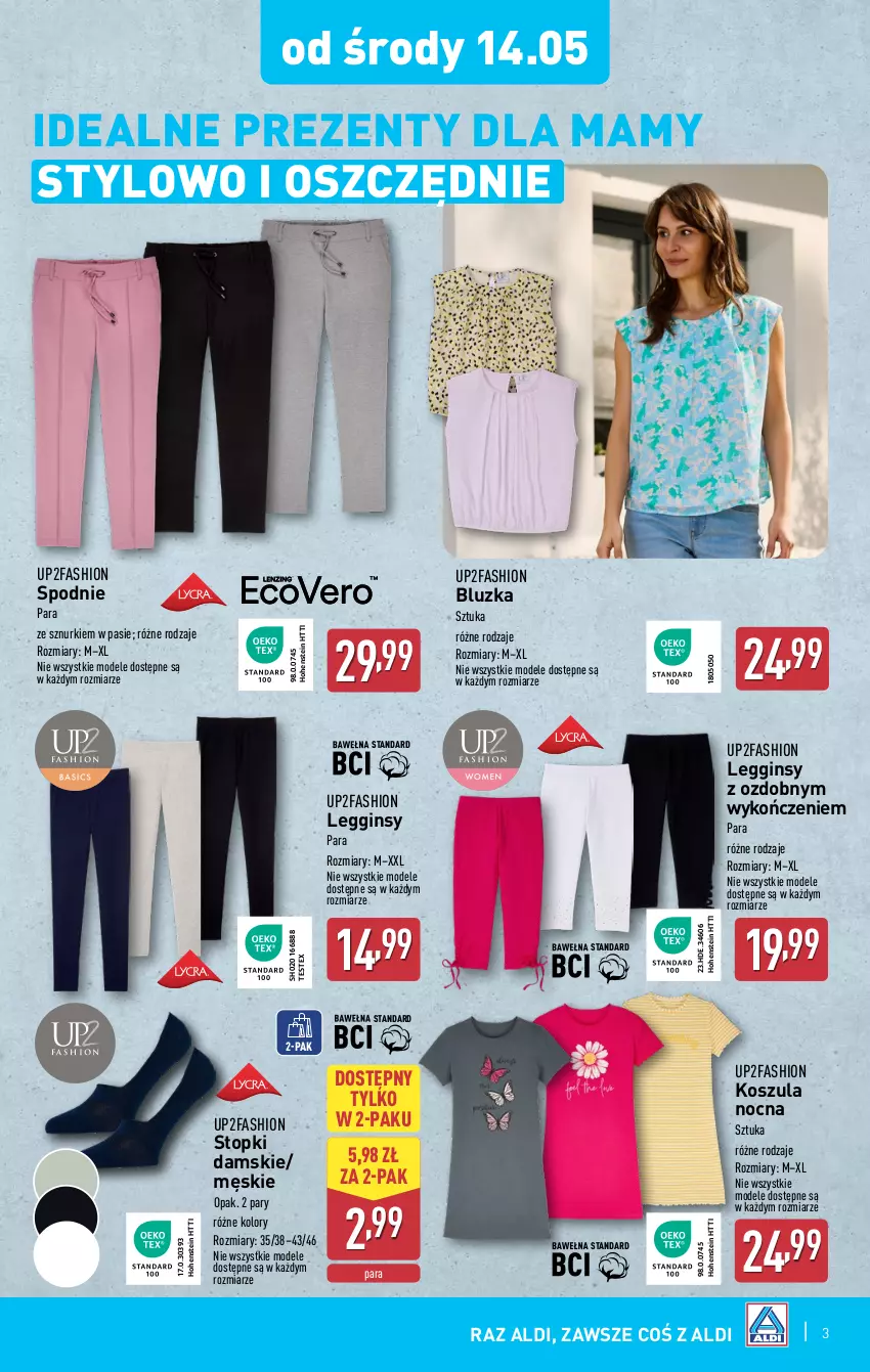 Gazetka promocyjna Aldi - Artykuły przemysłowe i tekstylia - ważna 14.05 do 17.05.2025 - strona 3 - produkty: Fa, Gin, Kosz, Koszula, Koszula nocna, Legginsy, Spodnie, Top