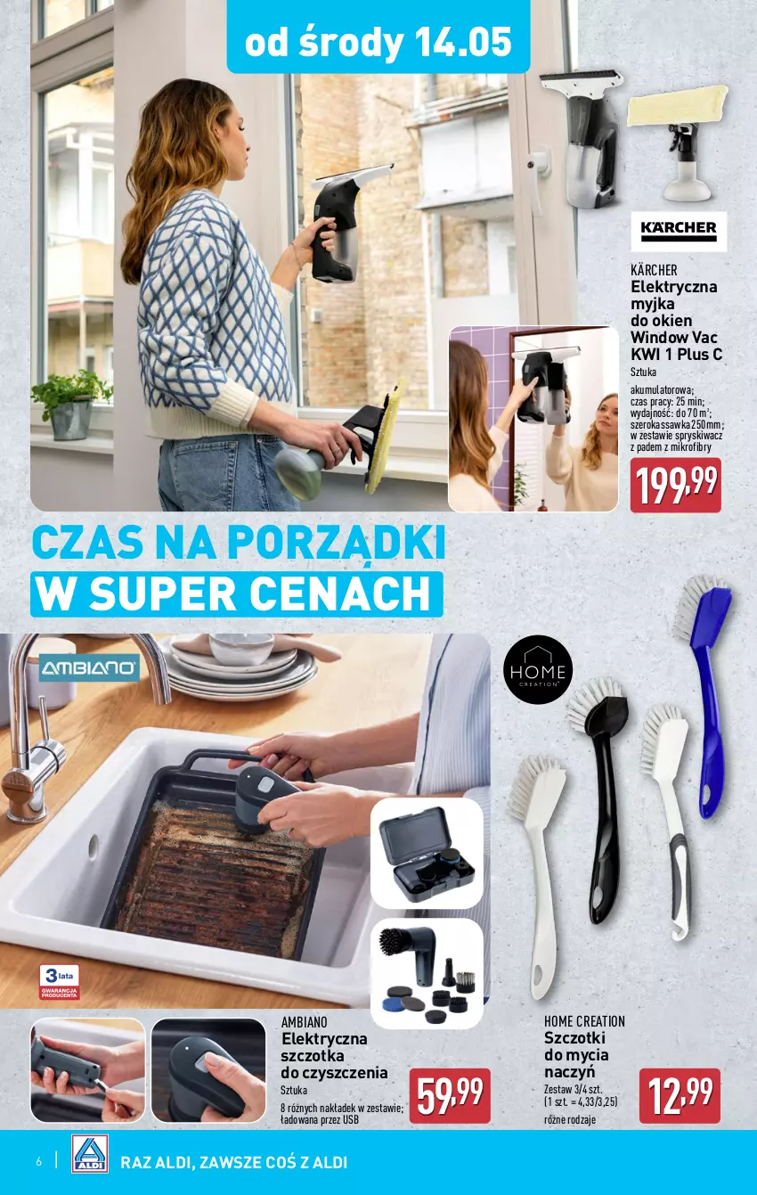 Gazetka promocyjna Aldi - Artykuły przemysłowe i tekstylia - ważna 14.05 do 17.05.2025 - strona 6 - produkty: Akumulator, Do mycia naczyń, Kärcher, Myjka do okien, Por, Szczotka