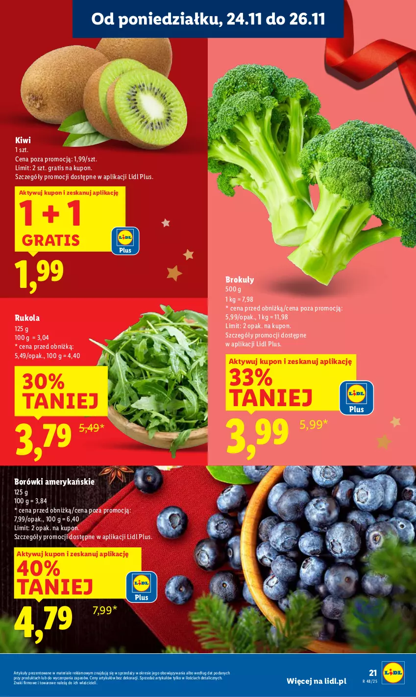 Gazetka promocyjna Lidl - GAZETKA - ważna 24.11 do 26.11.2025 - strona 21 - produkty: Brokuły, Gra, Kiwi, Rukola