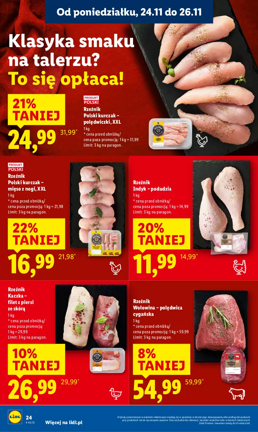 Gazetka promocyjna Lidl - GAZETKA - ważna 24.11 do 26.11.2025 - strona 24 - produkty: Kaczka, Kurczak, Mięso, Polędwica, Talerz, Wołowina