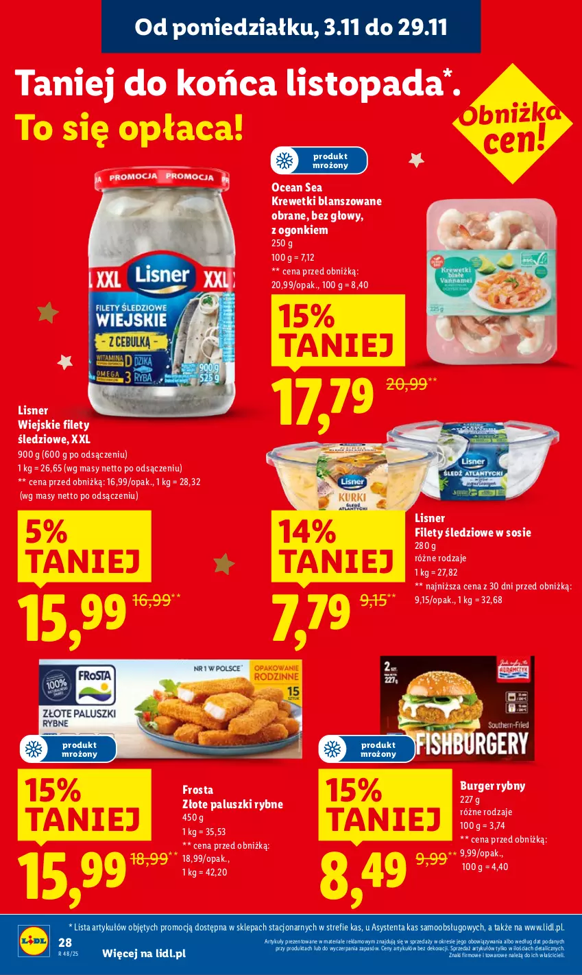 Gazetka promocyjna Lidl - GAZETKA - ważna 24.11 do 26.11.2025 - strona 28 - produkty: Burger, Frosta, Krewetki, Lisner, Paluszki rybne, Sos, Top