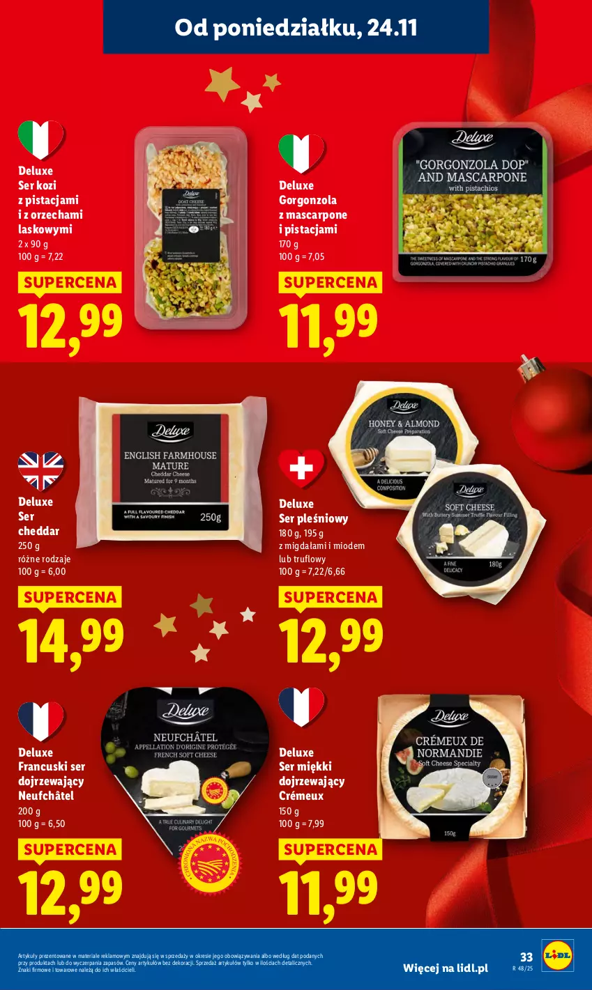 Gazetka promocyjna Lidl - GAZETKA - ważna 24.11 do 26.11.2025 - strona 33 - produkty: Cheddar, Gorgonzola, Mascarpone, Ser, Ser kozi, Ser pleśniowy