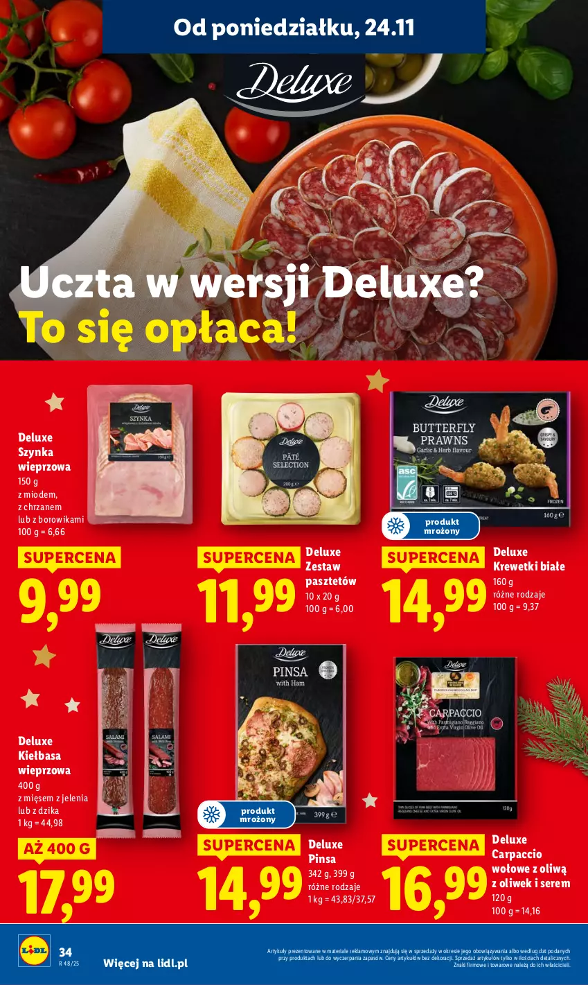Gazetka promocyjna Lidl - GAZETKA - ważna 24.11 do 26.11.2025 - strona 34 - produkty: Carpaccio, Chrzan, Kiełbasa, Krewetki, Pasztet, Ser, Szynka, Szynka wieprzowa