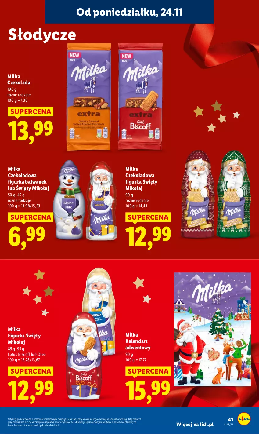 Gazetka promocyjna Lidl - GAZETKA - ważna 24.11 do 26.11.2025 - strona 41 - produkty: Czekolada, Figurka bałwan, Kalendarz, Kalendarz adwentowy, Milka, Oreo