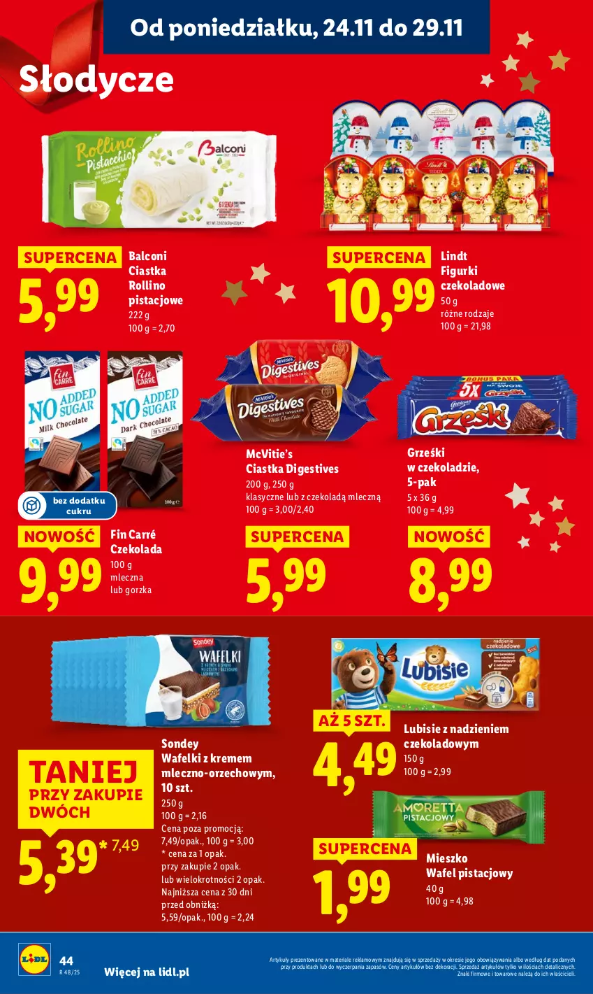 Gazetka promocyjna Lidl - GAZETKA - ważna 24.11 do 26.11.2025 - strona 44 - produkty: Alcon, Ciastka, Czekolada, Grześki, Lindt, Lubisie