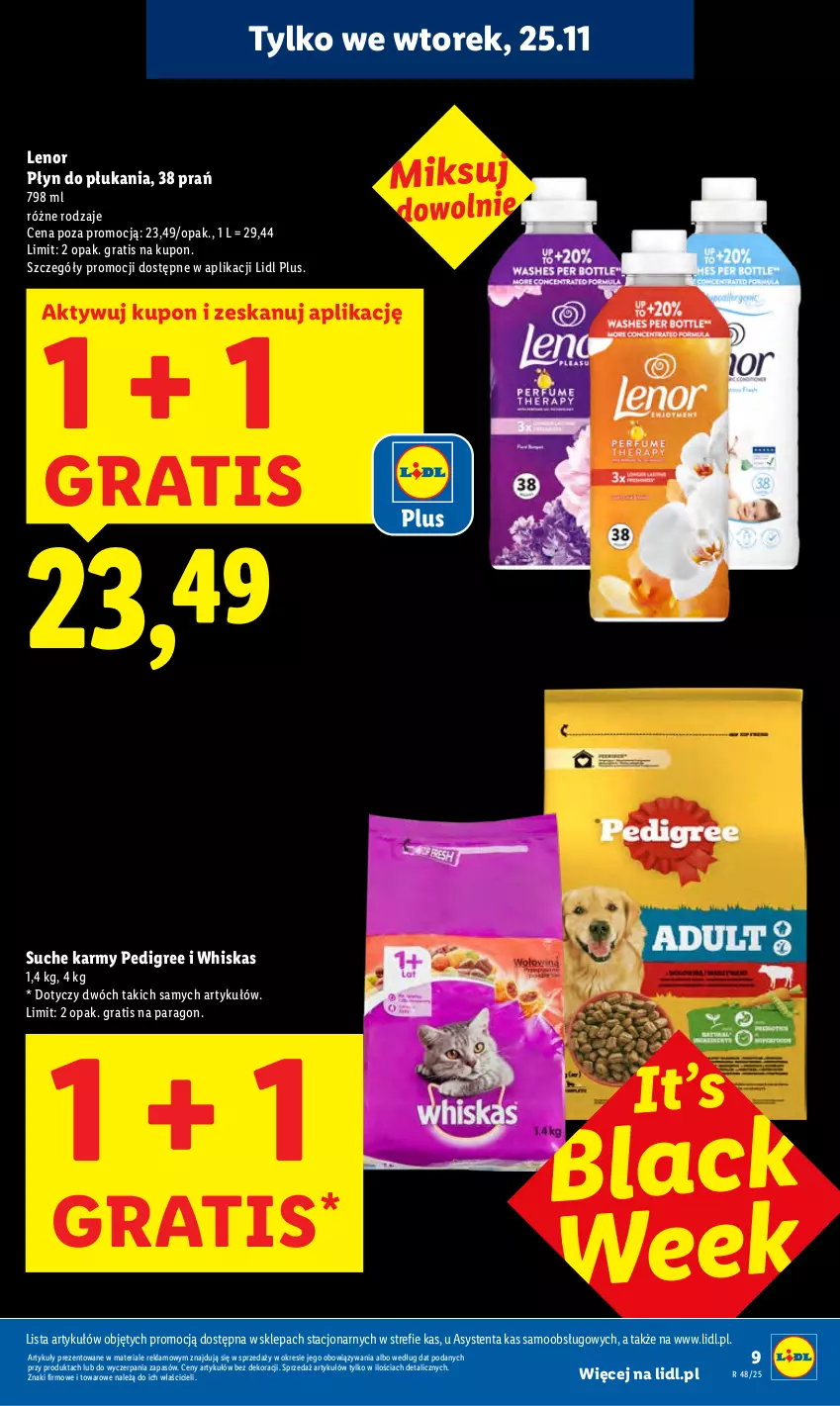 Gazetka promocyjna Lidl - GAZETKA - ważna 24.11 do 26.11.2025 - strona 9 - produkty: Gra, Lack, Lenor, Pedigree, Płyn do płukania, Whiskas