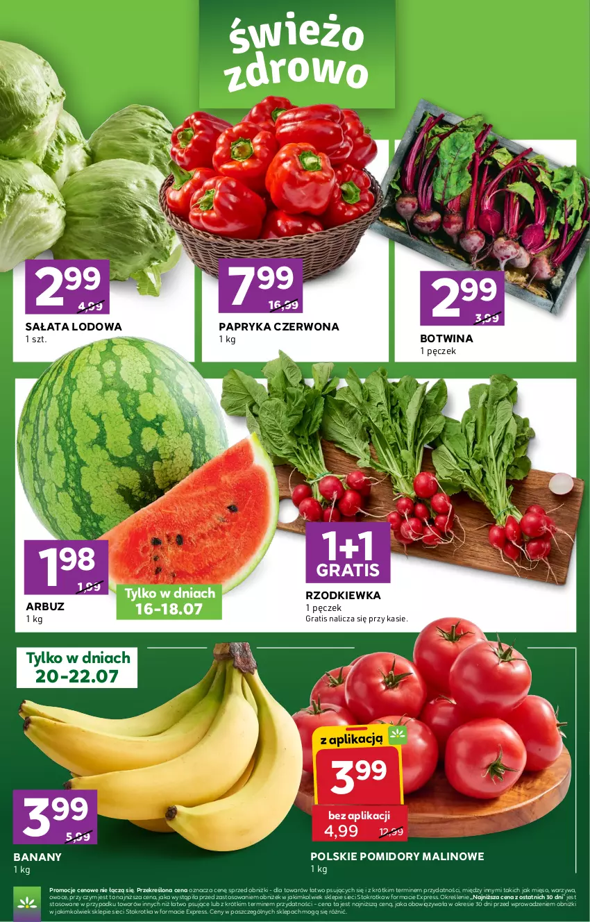 Gazetka promocyjna Stokrotka - Express - ważna 16.07 do 22.07.2026 - strona 3 - produkty: Arbuz, Banany, Gra, Mięso, Owoce, Papryka, Papryka czerwona, Pomidory, Rzodkiewka, Sałat, Sałata lodowa, Warzywa