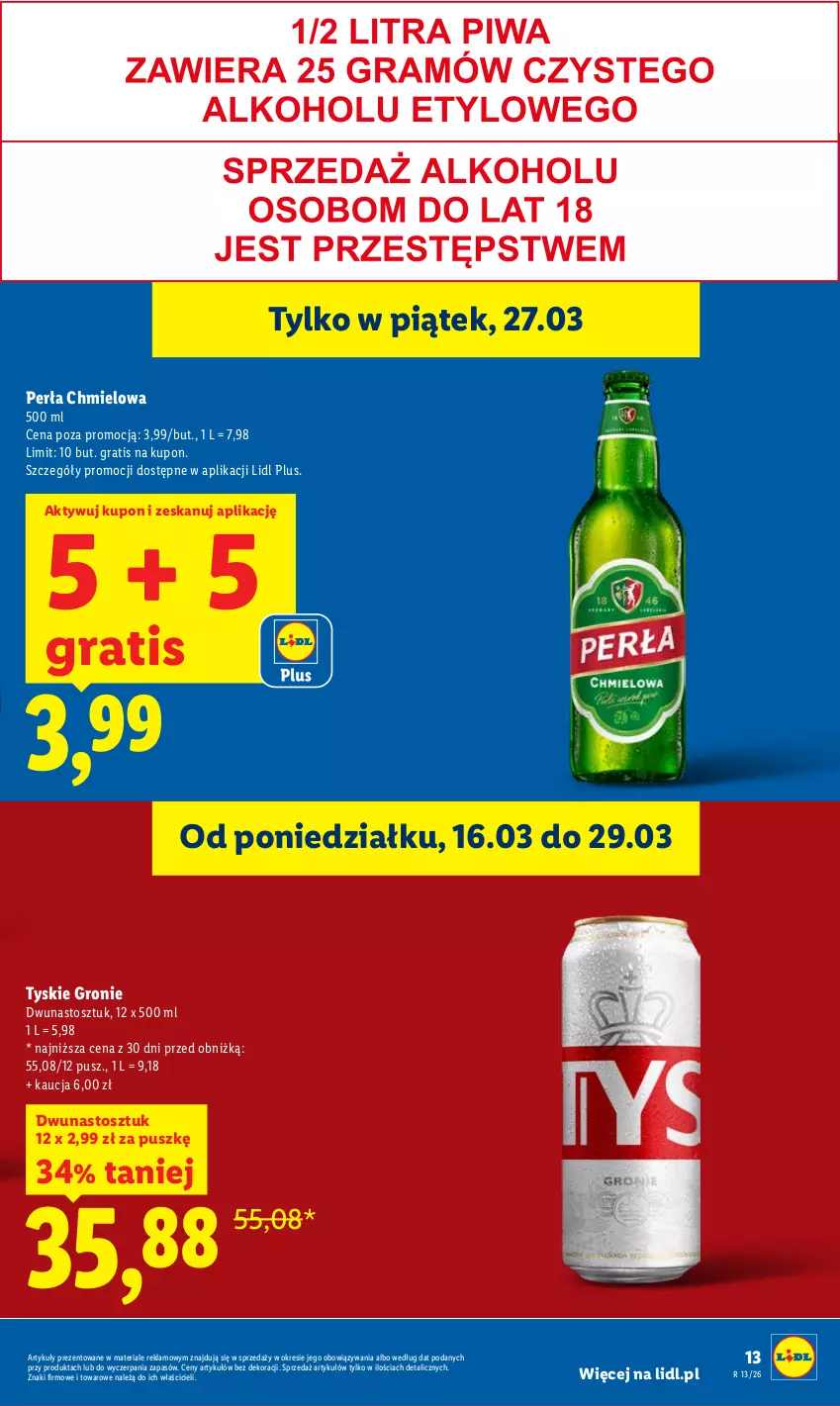 Gazetka promocyjna Lidl - Gazetka ważna od 26.03 do 29.03 - ważna 26.03 do 29.03.2026 - strona 13 - produkty: Gra, Perła, Tyskie