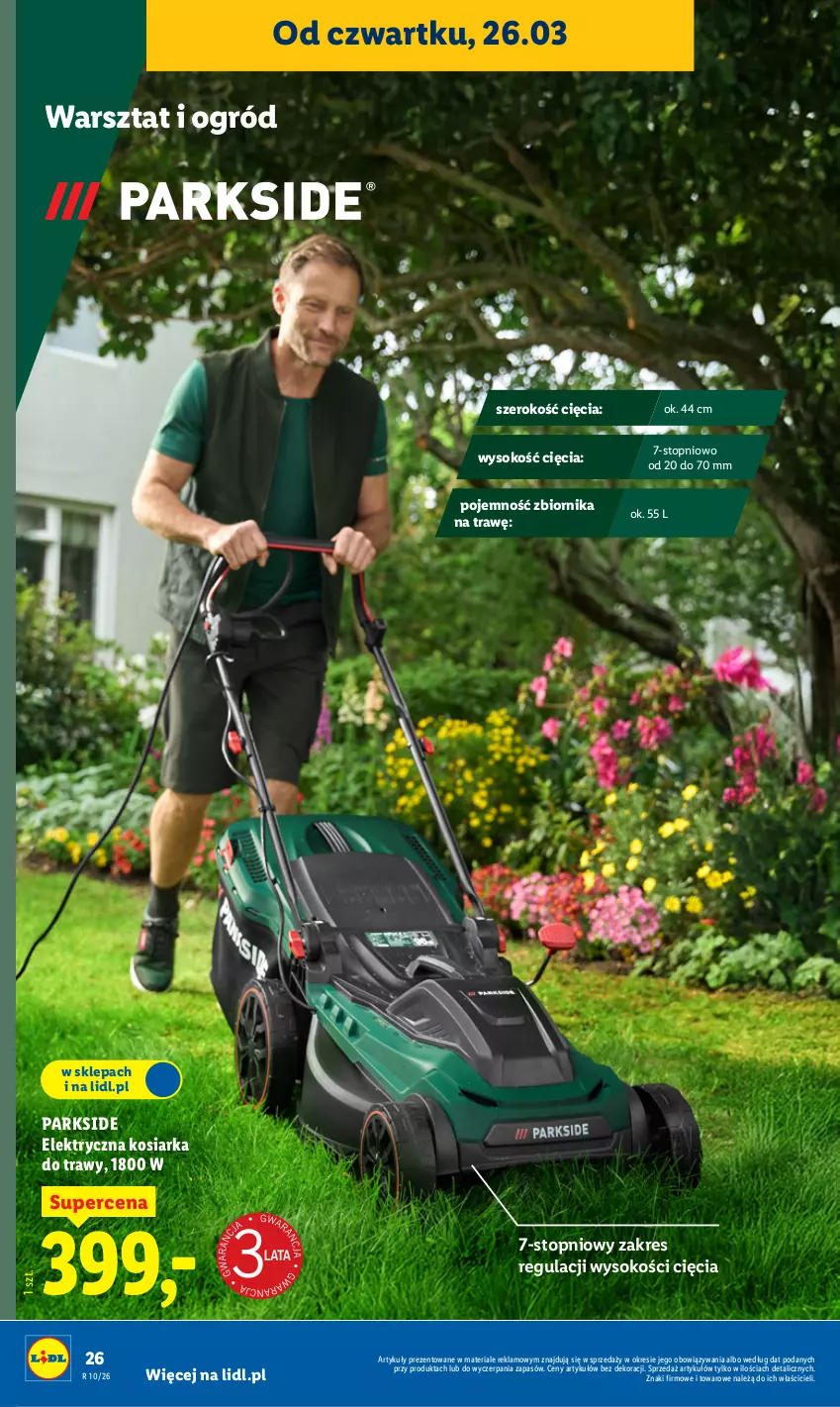 Gazetka promocyjna Lidl - Gazetka ważna od 26.03 do 29.03 - ważna 26.03 do 29.03.2026 - strona 26 - produkty: Kosiarka, Ogród, Parkside, Sok, Top