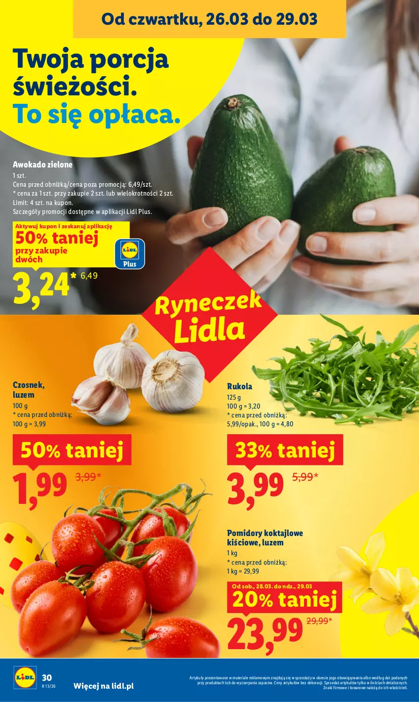 Gazetka promocyjna Lidl - Gazetka ważna od 26.03 do 29.03 - ważna 26.03 do 29.03.2026 - strona 30 - produkty: Czosnek, Pomidory, Por, Rukola