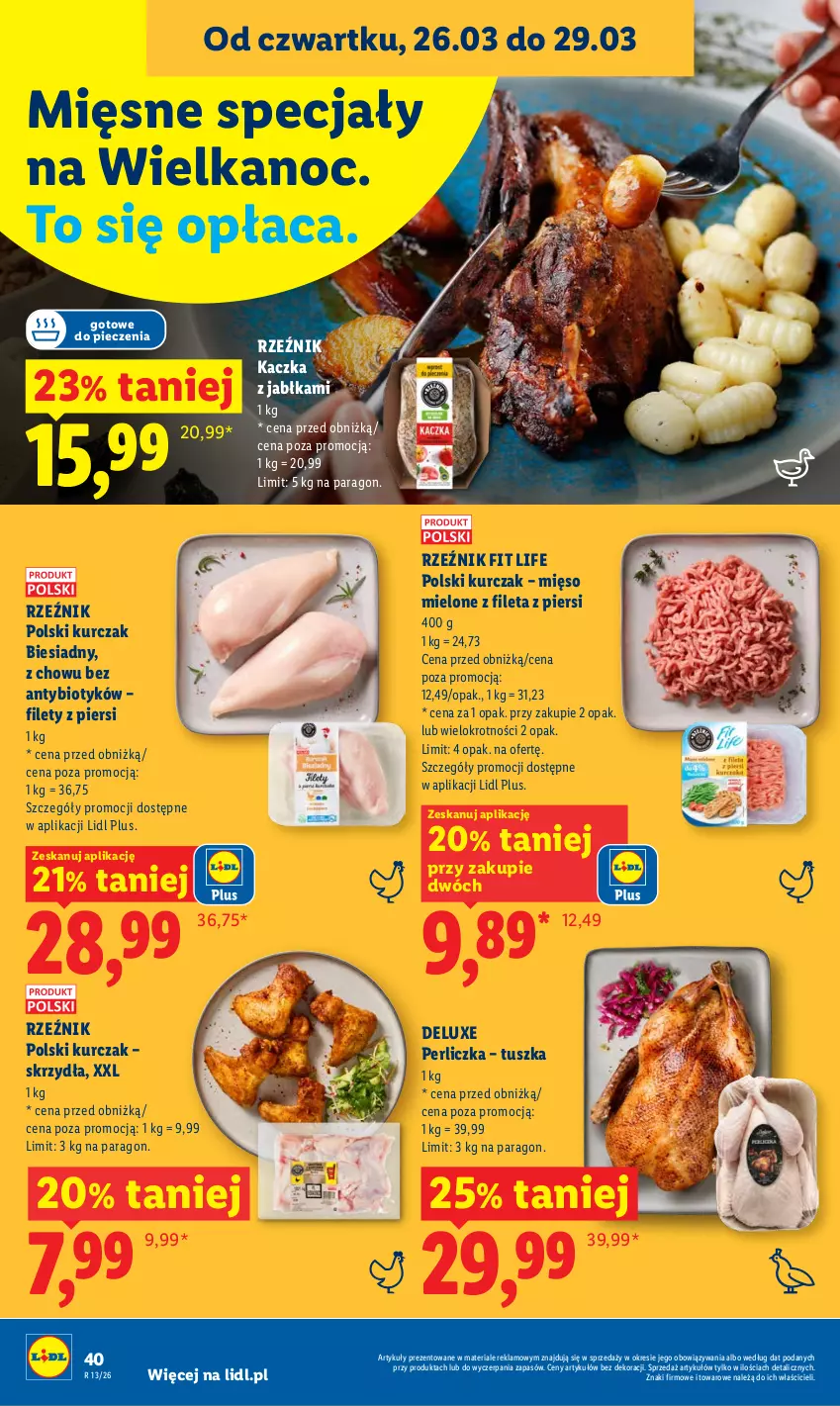 Gazetka promocyjna Lidl - Gazetka ważna od 26.03 do 29.03 - ważna 26.03 do 29.03.2026 - strona 40 - produkty: Jabłka, Kaczka, Kurczak, Mięsne specjały, Mięso, Mięso mielone, Perliczka, Piec, Tusz