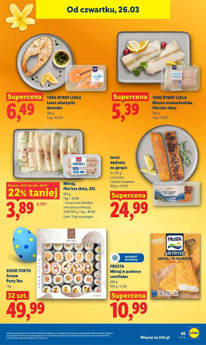 Gazetka promocyjna Lidl - Gazetka ważna od 26.03 do 29.03 - ważna 26.03 do 29.03.2026 - strona 45 - produkty: Frosta, Mintaj, Miruna, Sezam, Sushi