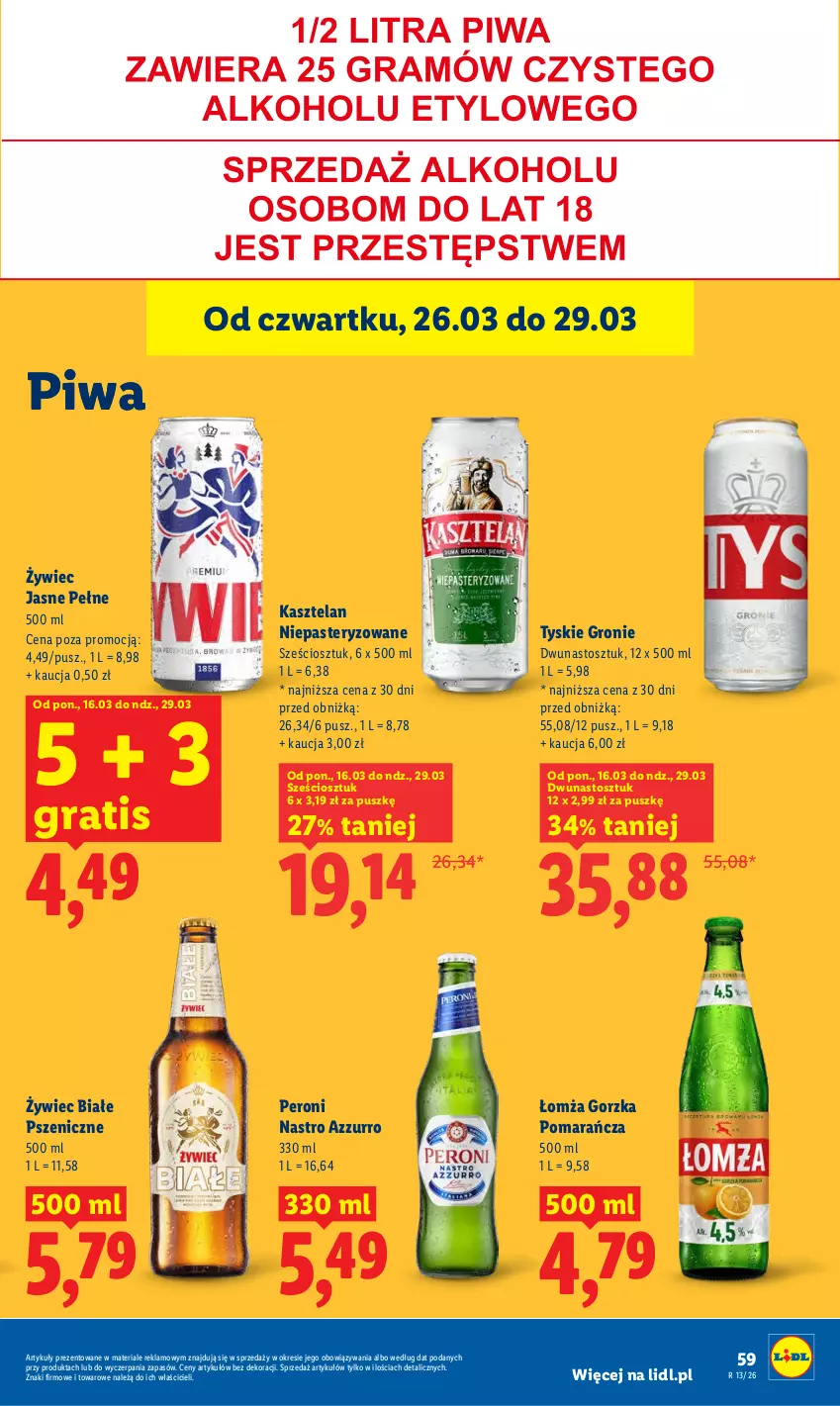 Gazetka promocyjna Lidl - Gazetka ważna od 26.03 do 29.03 - ważna 26.03 do 29.03.2026 - strona 59 - produkty: Gra, Kasztelan, Piwa, Tyskie