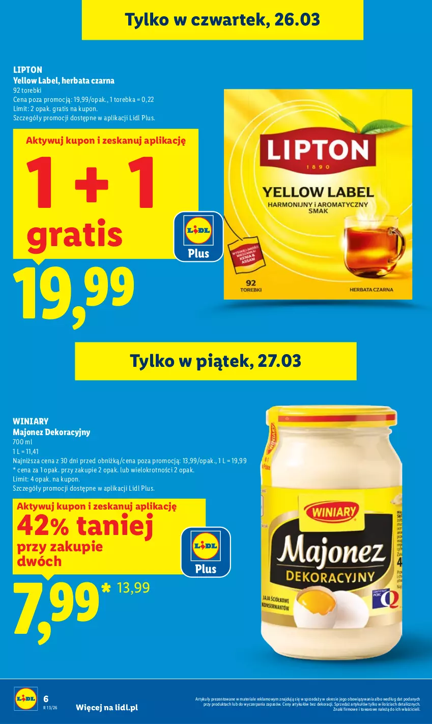 Gazetka promocyjna Lidl - Gazetka ważna od 26.03 do 29.03 - ważna 26.03 do 29.03.2026 - strona 6 - produkty: Gra, Herbata, Herbata czarna, Lipton, Majonez, Torebka, Winiary
