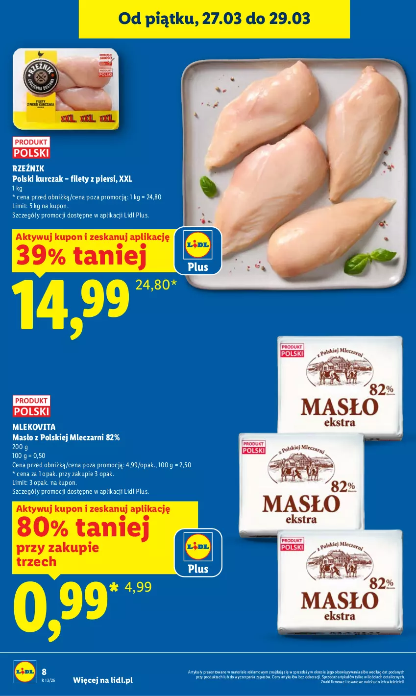 Gazetka promocyjna Lidl - Gazetka ważna od 26.03 do 29.03 - ważna 26.03 do 29.03.2026 - strona 8 - produkty: Kurczak, Masło, Mleko, Mlekovita