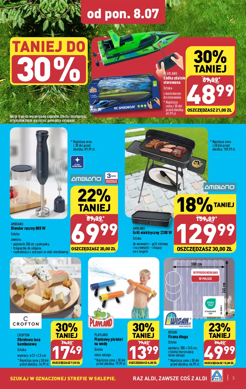 Gazetka promocyjna Aldi - Artykuły przemysłowe i tekstylia - ważna 08.07 do 13.07.2024 - strona 3 - produkty: Blender, Blender ręczny, Firana, Grill, Kontroler, Mars, Pistolet, Pojemnik, Rozdrabniacz, Taca