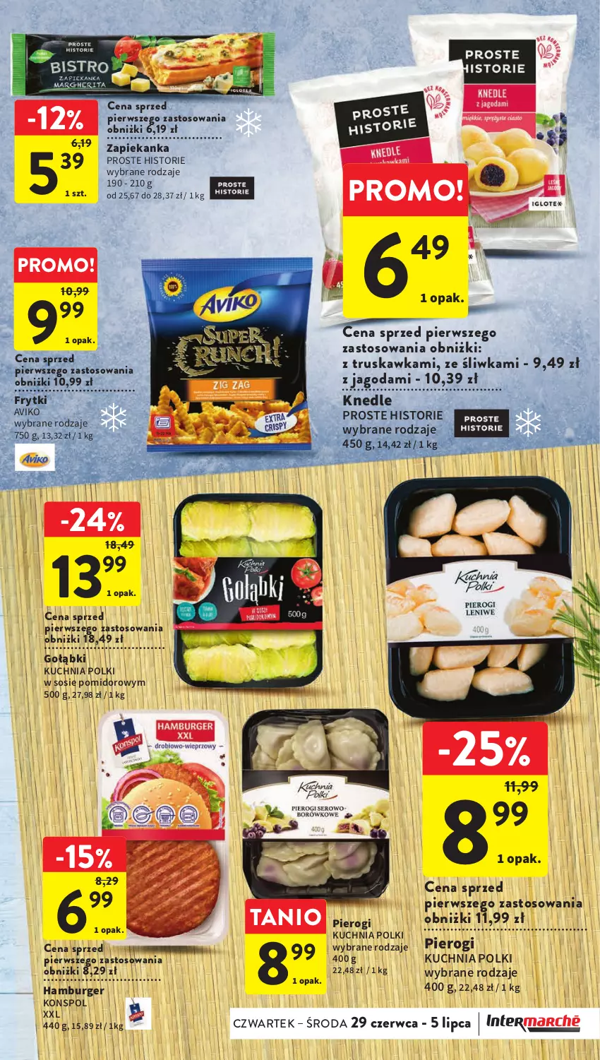 Gazetka promocyjna Intermarche - Gazetka Intermarche - ważna 29.06 do 05.07.2023 - strona 19 - produkty: Burger, Frytki, Hamburger, Knedle, Kuchnia, Pierogi, Sos, Zapiekanka