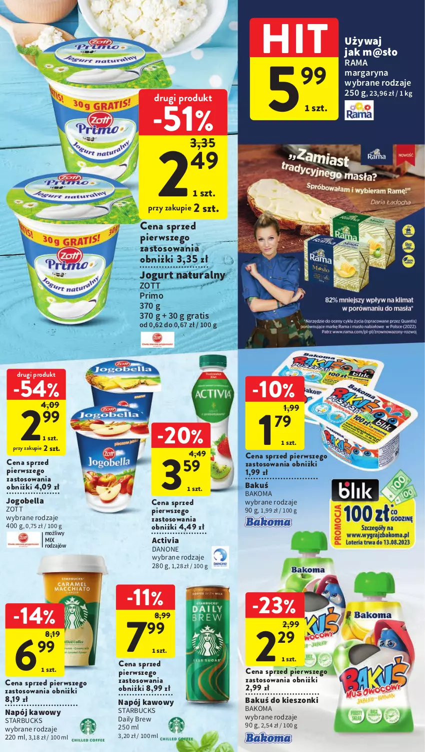 Gazetka promocyjna Intermarche - Gazetka Intermarche - ważna 29.06 do 05.07.2023 - strona 21 - produkty: Activia, Bakoma, Bell, Bella, Danone, Gra, Jogobella, Jogurt, Jogurt naturalny, Margaryna, Napój, Rama, Zott, Zott Primo