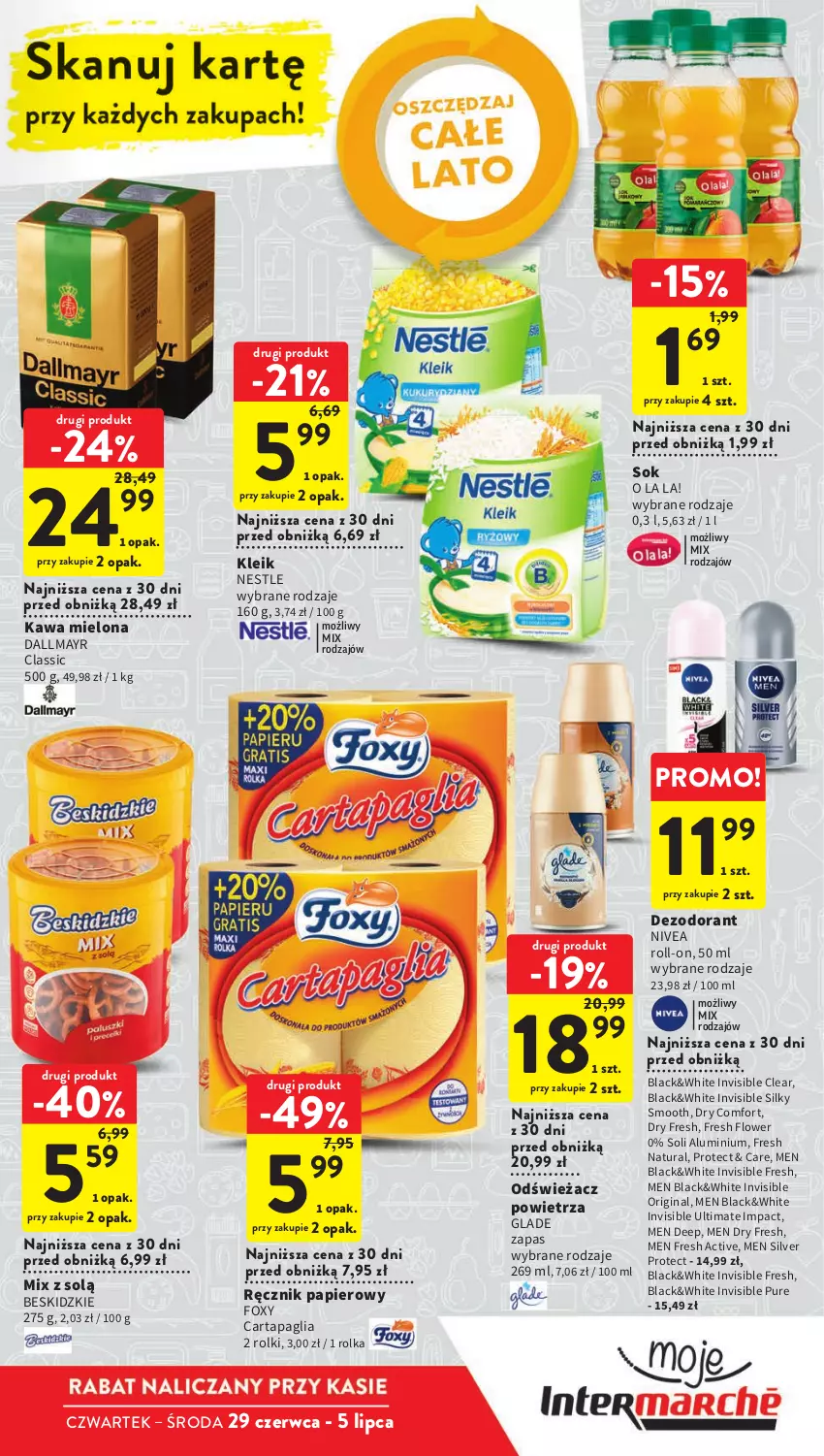 Gazetka promocyjna Intermarche - Gazetka Intermarche - ważna 29.06 do 05.07.2023 - strona 7 - produkty: Beskidzki, Dallmayr, Dezodorant, Foxy, Gin, Kawa, Kawa mielona, Lack, Nivea, Odświeżacz powietrza, Papier, Pur, Ręcznik, Rolki, Sok