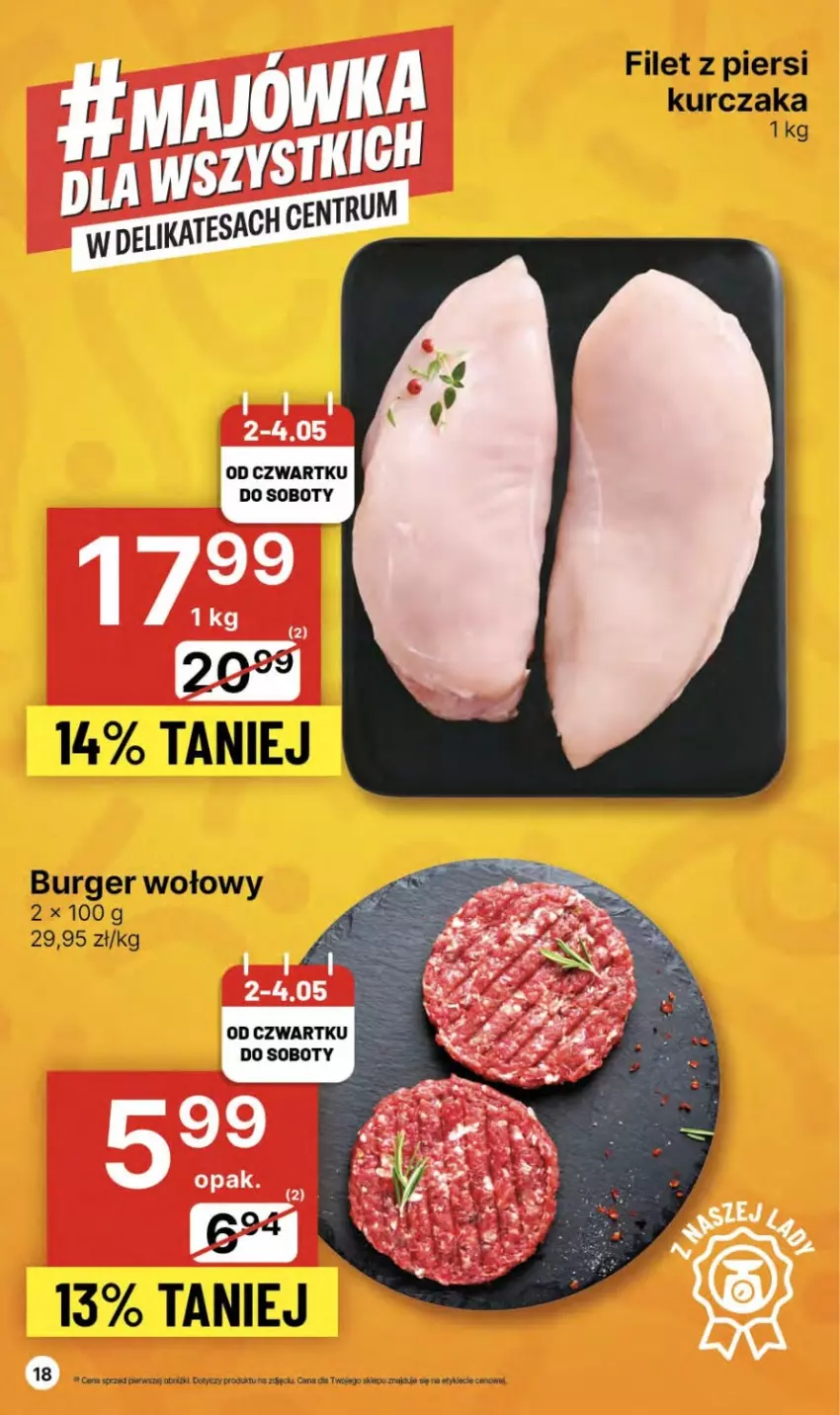 Gazetka promocyjna Delikatesy Centrum - NOWA GAZETKA Delikatesy Centrum od 2 maja! 2-8.05.2024 - ważna 02.05 do 08.05.2024 - strona 18 - produkty: Burger, Filet z piersi kurczaka, Kurczak