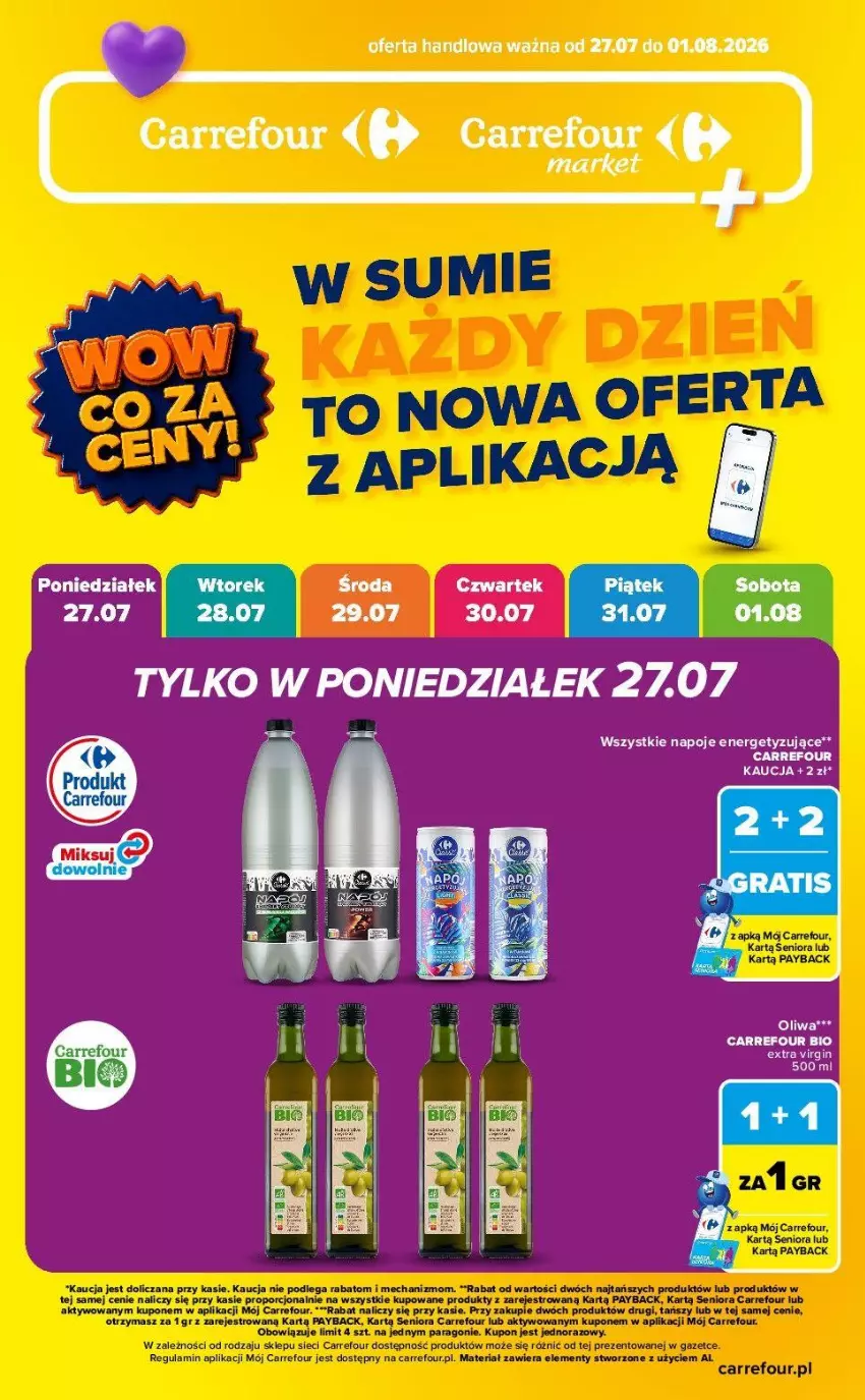 Gazetka promocyjna Carrefour - Gazetka Carrefour, Market WOW co za ceny! - ważna 27.07 do 01.08.2026 - strona 1 - produkty: Gin, Napoje, Oliwa, Por