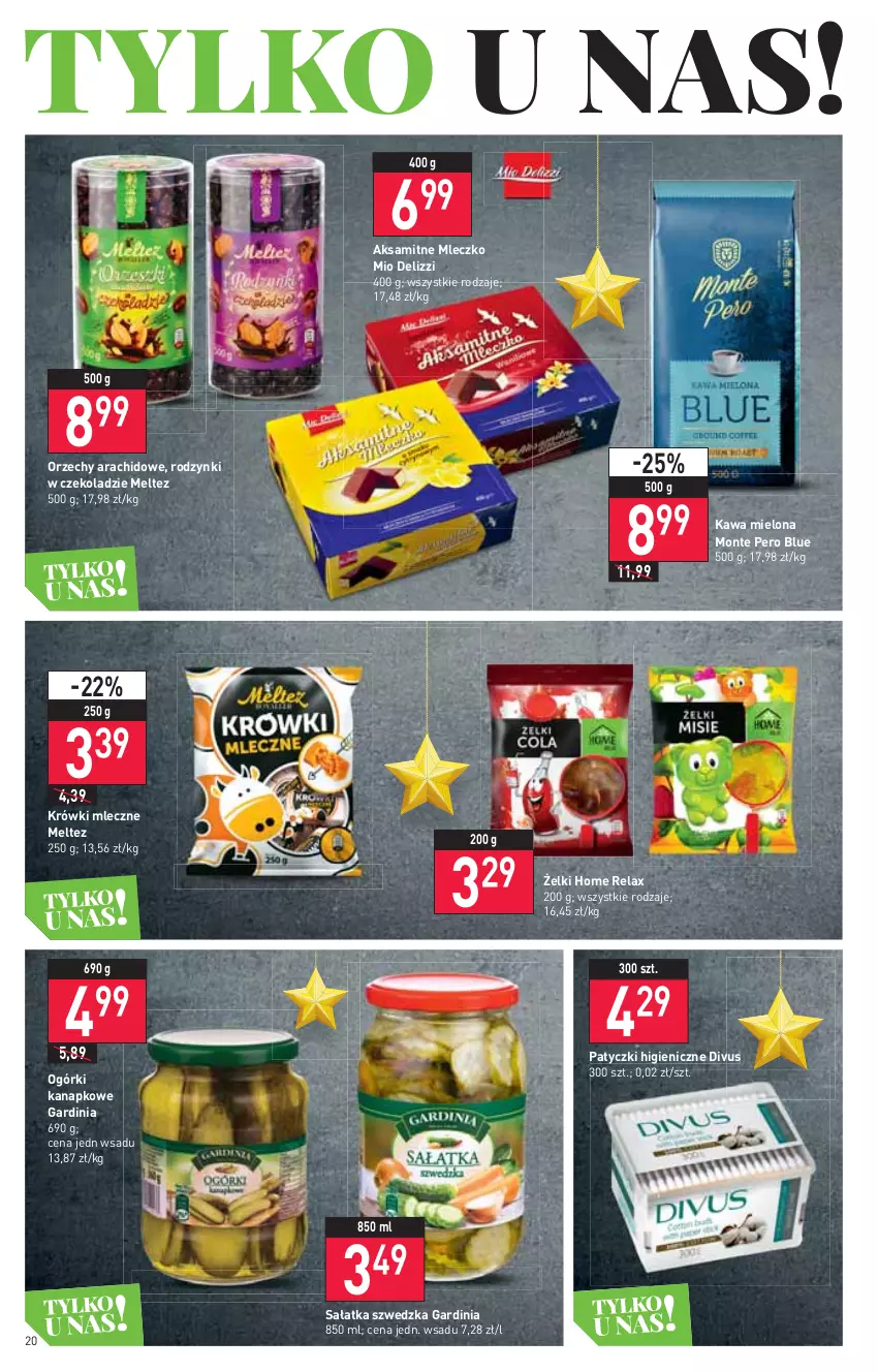 Gazetka promocyjna Stokrotka - Supermarket - ważna 02.12 do 08.12.2021 - strona 20 - produkty: Aksam, Kawa, Kawa mielona, Krówki mleczne, Mleczko, Monte, Rodzynki, Sałat, Sałatka