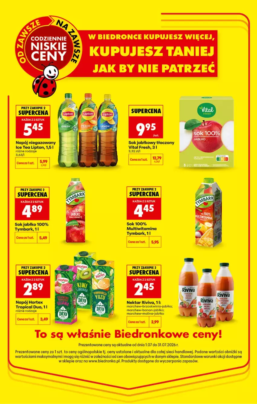 Gazetka promocyjna Biedronka - Kupujesz taniej - ważna 01.07 do 31.07.2026 - strona 2 - produkty: Hortex, Ice tea, Lipton, Napój, Napój niegazowany, Nektar, Sok, Sok jabłkowy, Tropical, Tymbark