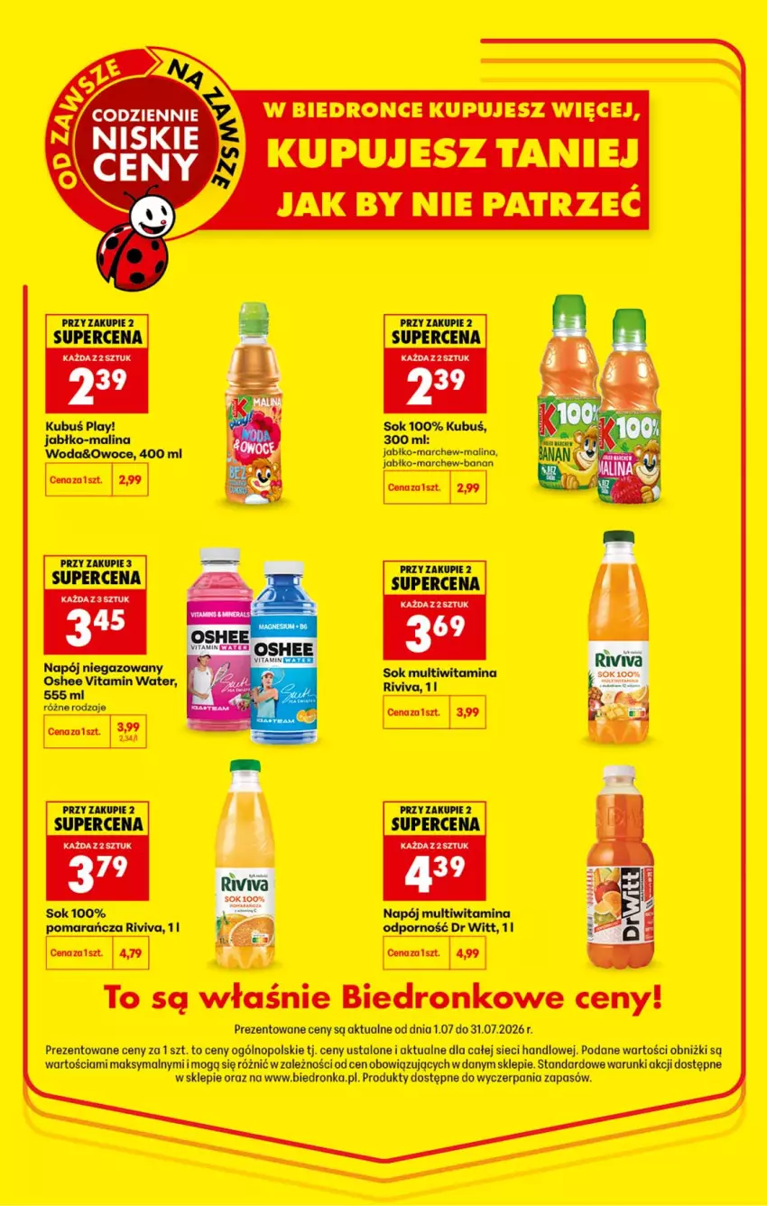 Gazetka promocyjna Biedronka - Kupujesz taniej - ważna 01.07 do 31.07.2026 - strona 3 - produkty: Kubuś, Napój, Napój niegazowany, Owoce, Por, Rum, Sok, Woda