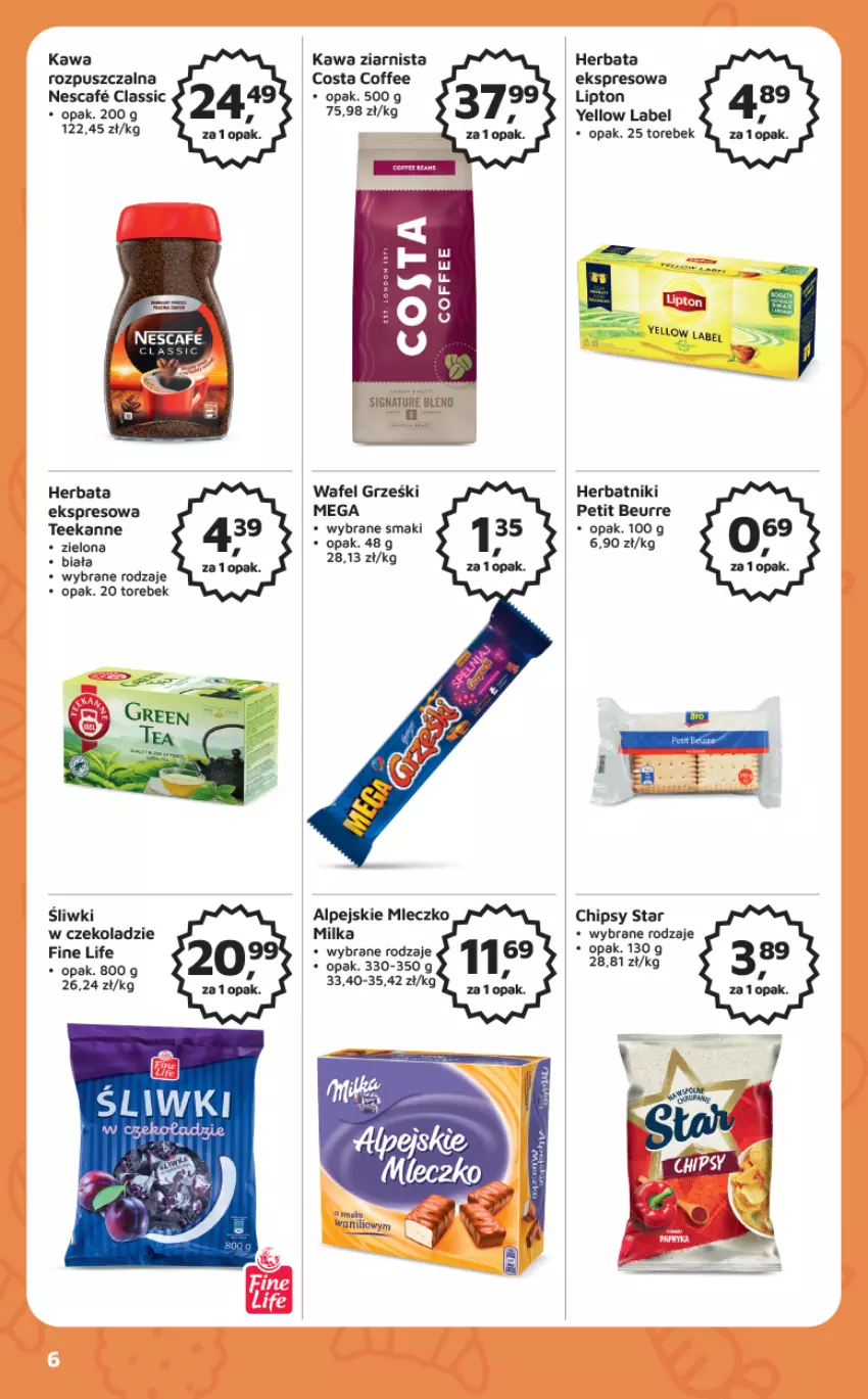 Gazetka promocyjna Odido - Gazetka - ważna 10.02 do 23.02.2023 - strona 6 - produkty: Chipsy, Grześki, Herbata, Herbatniki, Kawa, Kawa ziarnista, Lipton, Milka, Mleczko, Teekanne