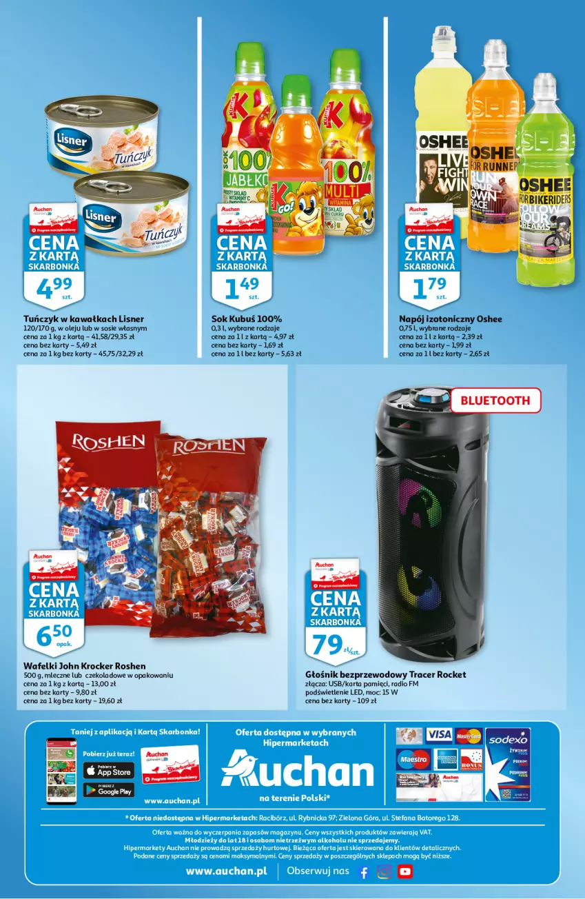 Gazetka promocyjna Auchan - Skarbonka #34 - ważna 26.08 do 01.09.2021 - strona 4 - produkty: Acer, Głośnik, Karta pamięci, Kawa, Kubuś, Lisner, Napój, Napój izotoniczny, Olej, Oshee, Sok, Sos, Tuńczyk