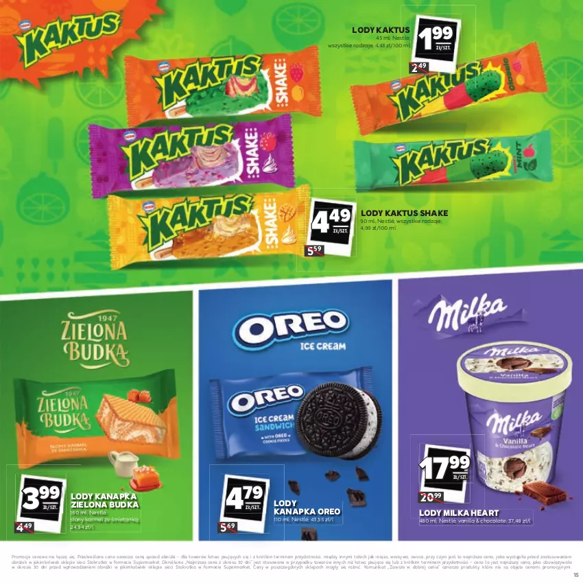 Gazetka promocyjna Stokrotka - Katalog Łap Okazje - ważna 10.07 do 23.07.2025 - strona 15 - produkty: Kaktus, Lody, Mięso, Milka, Nestlé, Oreo, Owoce, Warzywa, Zielona Budka