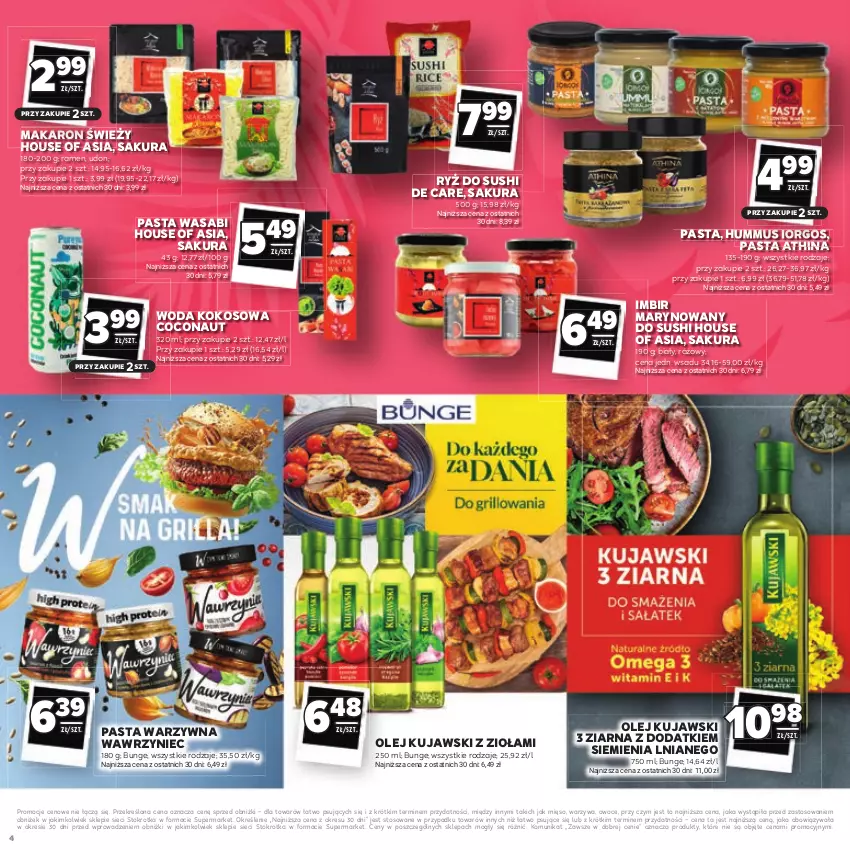Gazetka promocyjna Stokrotka - Katalog Łap Okazje - ważna 10.07 do 23.07.2025 - strona 4 - produkty: House of Asia, Hummus, Imbir, Kokos, Kujawski, Makaron, Mięso, Mus, Olej, Owoce, Pasta warzywna, Pasta wasabi, Ryż, Ryż do sushi, Sushi, Warzywa, Wasa, Woda