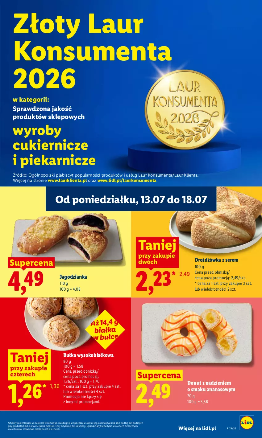 Gazetka promocyjna Lidl - Gazetka ważna od 16.07 do 18.07 - ważna 16.07 do 18.07.2026 - strona 55 - produkty: Ananas, Bułka, Cukier, Donut, Jagodzianka, Laur, Ser, Sok