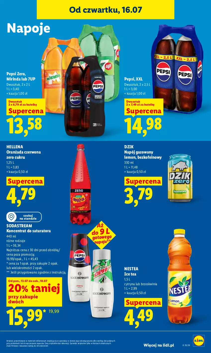 Gazetka promocyjna Lidl - Gazetka ważna od 16.07 do 18.07 - ważna 16.07 do 18.07.2026 - strona 75 - produkty: 7up, Hellena, Ice tea, Mirinda, Napój, Napój gazowany, Napoje, Nestea, Oranżada, Pepsi