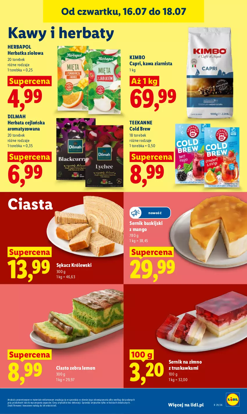 Gazetka promocyjna Lidl - Gazetka ważna od 16.07 do 18.07 - ważna 16.07 do 18.07.2026 - strona 85 - produkty: Dilmah, Herbapol, Herbata, Kawa, Kawa ziarnista, Królewski, Mango, Sękacz, Ser, Teekanne, Torebka