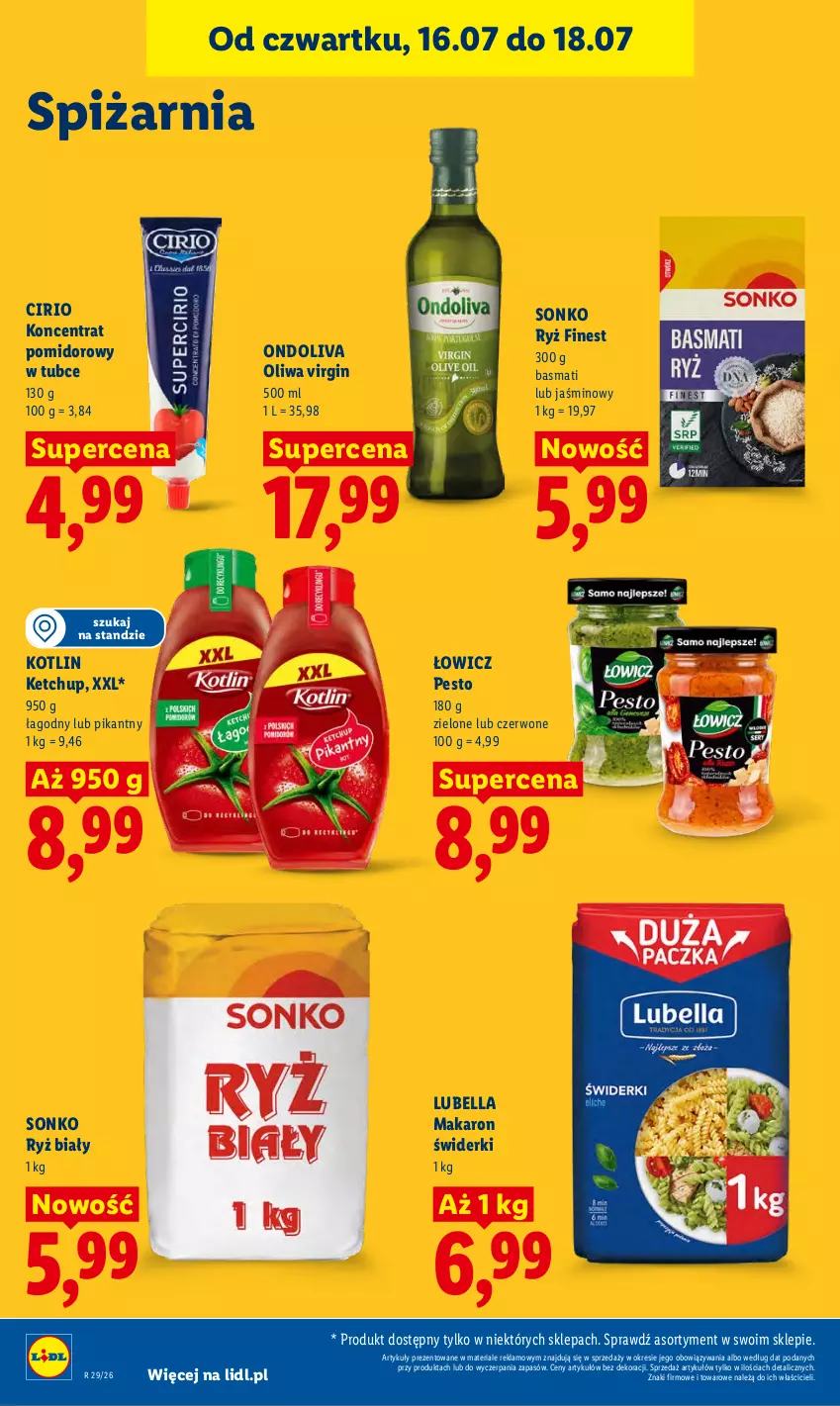 Gazetka promocyjna Lidl - Gazetka ważna od 16.07 do 18.07 - ważna 16.07 do 18.07.2026 - strona 86 - produkty: Bell, Bella, Gin, Ketchup, Koncentrat pomidorowy, Kotlin, Lubella, Makaron, Oliwa, Pesto, Ryż, Ryż biały, Sonko
