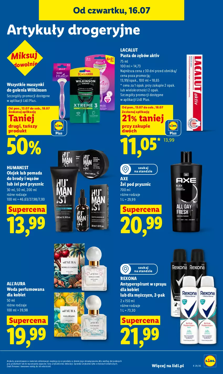 Gazetka promocyjna Lidl - Gazetka ważna od 16.07 do 18.07 - ważna 16.07 do 18.07.2026 - strona 89 - produkty: Antyperspirant, Lacalut, Olej, Pasta do zębów, Perfum, Pomada, Rexona, Woda, Woda perfumowana