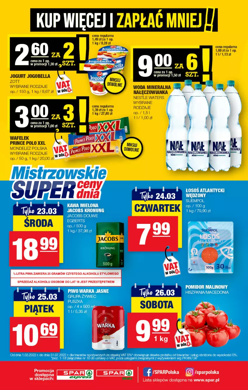 Gazetka promocyjna Spar - SparExpress - ważna 14.03 do 24.03.2022 - strona 4 - produkty: Bell, Bella, Gra, Jogobella, Jogurt, Nałęczowianka, Piwa, Prince Polo, Suempol, Wafelek, Woda, Woda mineralna, Zott