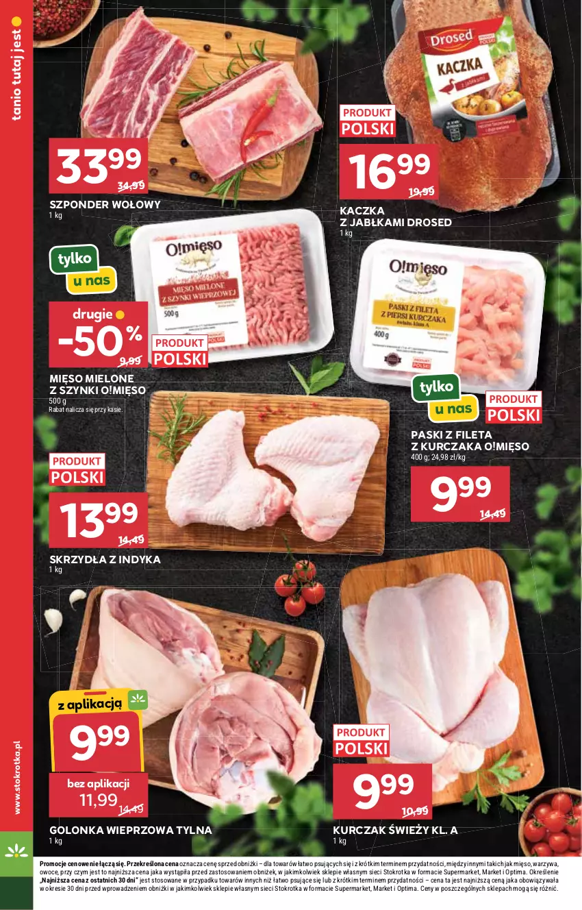 Gazetka promocyjna Stokrotka - Supermarket - ważna 27.08 do 02.09.2026 - strona 14 - produkty: Golonka wieprzowa, Jabłka, Kaczka, Kurczak, Mięso, Mięso mielone, Mięso mielone z szynki, Optima, Owoce, Szponder wołowy, Warzywa