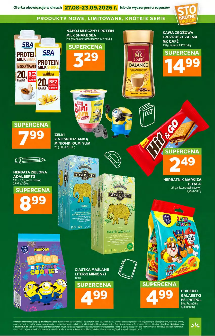 Gazetka promocyjna Stokrotka - Supermarket - ważna 27.08 do 02.09.2026 - strona 31 - produkty: Ciastka, Cukier, Cukierki, Gala, Galaretki, Herbata, Kawa, Kawa zbożowa, Markiza, Mięso, Mleko, Mlekovita, Napój, Napój mleczny, Optima, Owoce, Psi Patrol, Ser, Warzywa