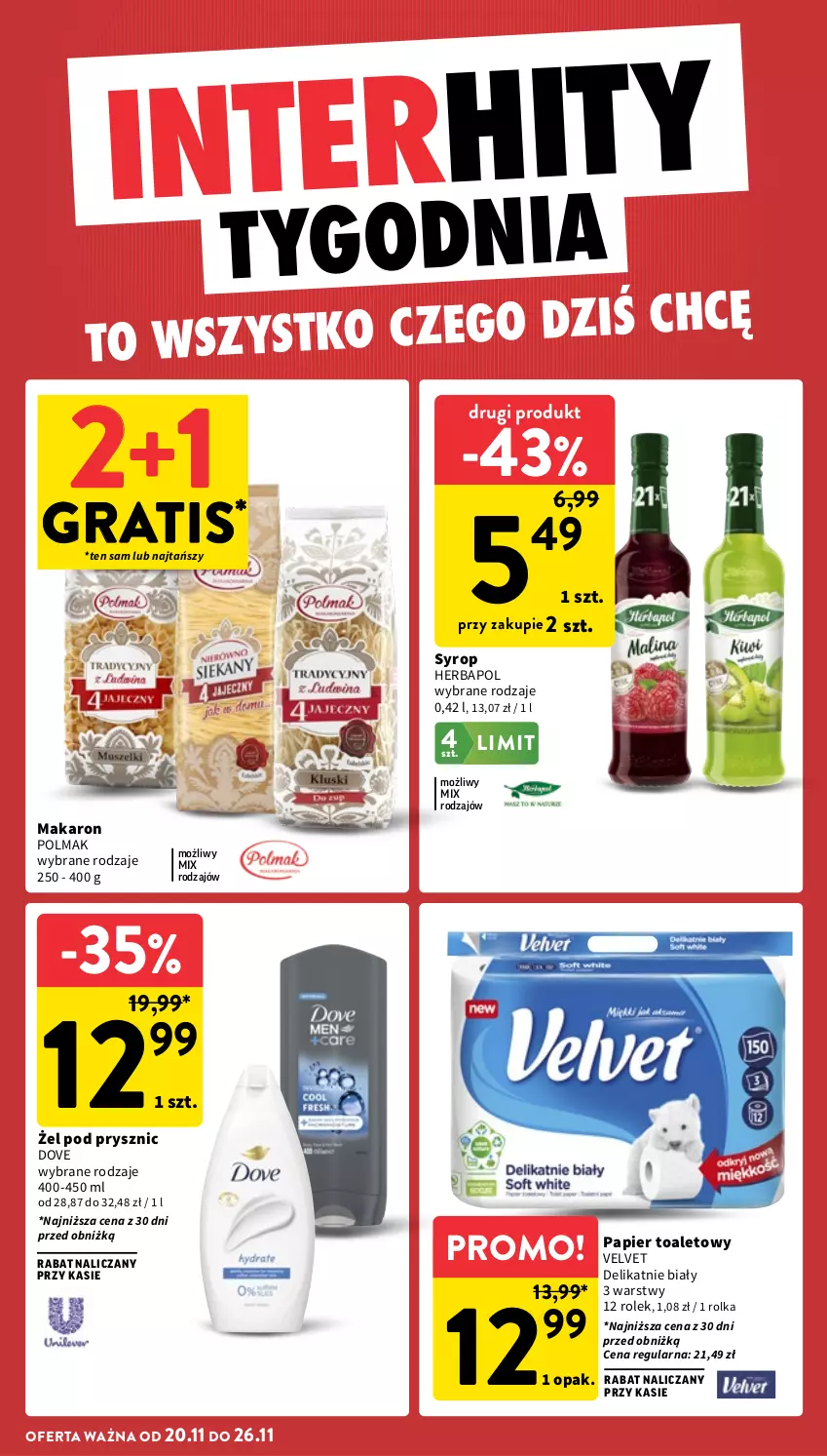 Gazetka promocyjna Intermarche - Gazetka promocyjna - ważna 20.11 do 26.11.2025 - strona 6 - produkty: Dove, Gra, Herbapol, Makaron, Olma, Papier, Papier toaletowy, Syrop, Velvet