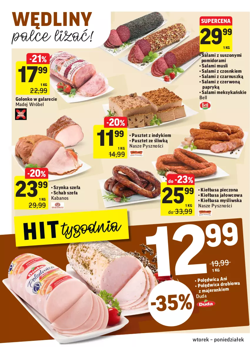 Gazetka promocyjna Intermarche - ważna 18.01 do 24.01.2022 - strona 16 - produkty: Bell, Duda, Fa, Gala, Kabanos, Kiełbasa, Madej Wróbel, Mus, Pasztet, Piec, Salami, Szynka