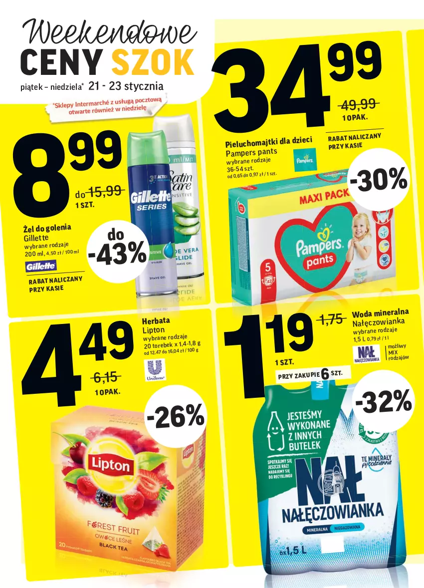 Gazetka promocyjna Intermarche - ważna 18.01 do 24.01.2022 - strona 39 - produkty: Dzieci, Herbata, Lipton, Majtki, Nałęczowianka, Pampers, Pieluchomajtki, Woda, Woda mineralna