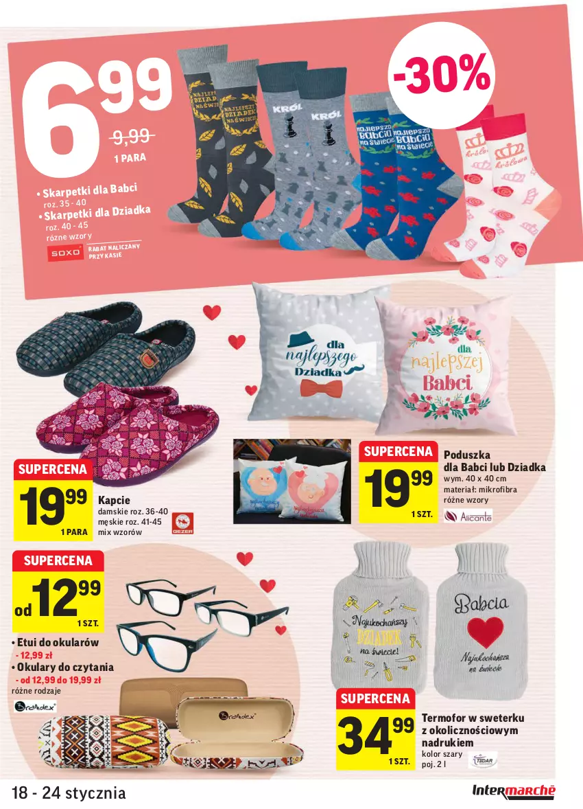 Gazetka promocyjna Intermarche - ważna 18.01 do 24.01.2022 - strona 5 - produkty: Kapcie, Karp, Okulary do czytania, Poduszka, Sweter