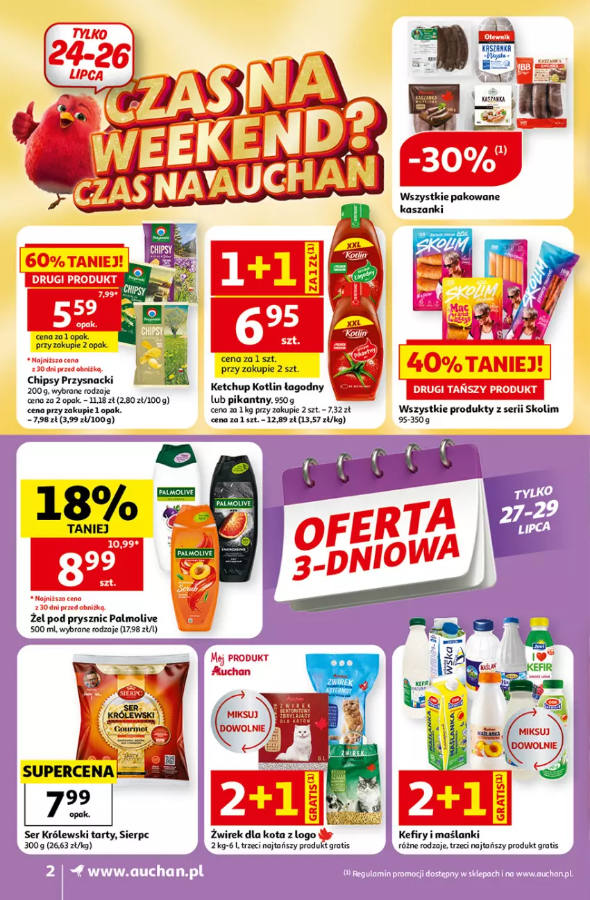 Gazetka promocyjna Auchan - 30 Lat Supermarket - ważna 23.07 do 29.07.2026 - strona 2 - produkty: Chipsy, Gra, Gry, Kasza, Kaszanka, Kefir, Ketchup, Kotlin, Królewski, Lanki, Palmolive, Przysnacki, Ser