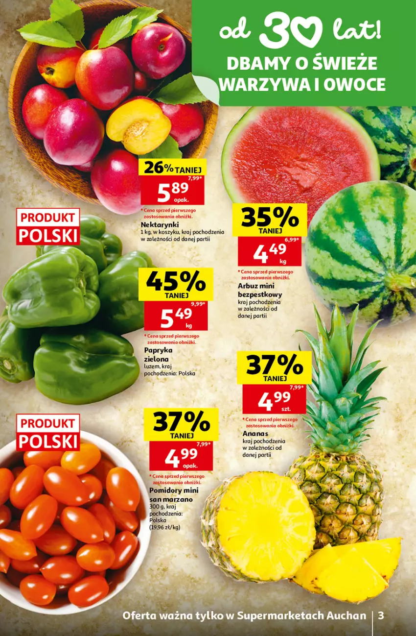 Gazetka promocyjna Auchan - 30 Lat Supermarket - ważna 23.07 do 29.07.2026 - strona 3 - produkty: Ananas, Kosz, Nektar, Owoce, Papryka, Pomidory, Warzywa, Warzywa i owoce