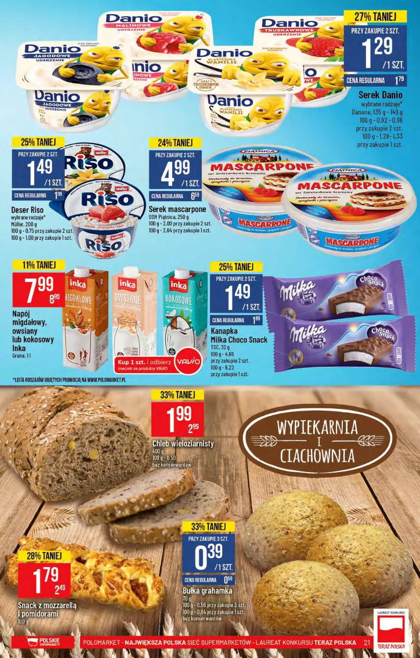 Gazetka promocyjna PoloMarket - Gazetka promocyjna  r - ważna 03.03 do 09.03.2021 - strona 21 - produkty: Danio, Danone, Deser, Fa, Gra, Inka, Kokos, Laur, Mascarpone, Piątnica, Piec, Ser, Serek, Tera