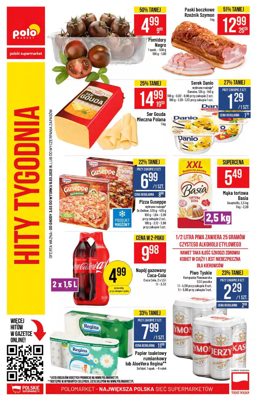 Gazetka promocyjna PoloMarket - Gazetka promocyjna  r - ważna 03.03 do 09.03.2021 - strona 56 - produkty: Basia, Danio, Gin, Gouda, LANA, Laur, LG, Mąka, Mąka tortowa, Napój, Noż, Papier, Papier toaletowy, Piwo, Pizza, Pomidory, Rum, Ser, Serek, Tyskie